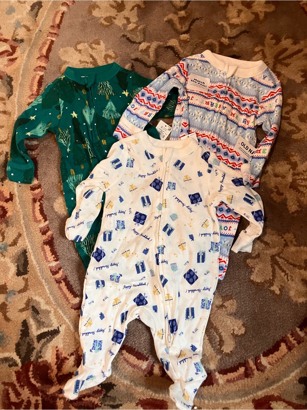 NWT NEWBORN Old Navy Baby Holiday Footed One-Piece - White/Blue Prints